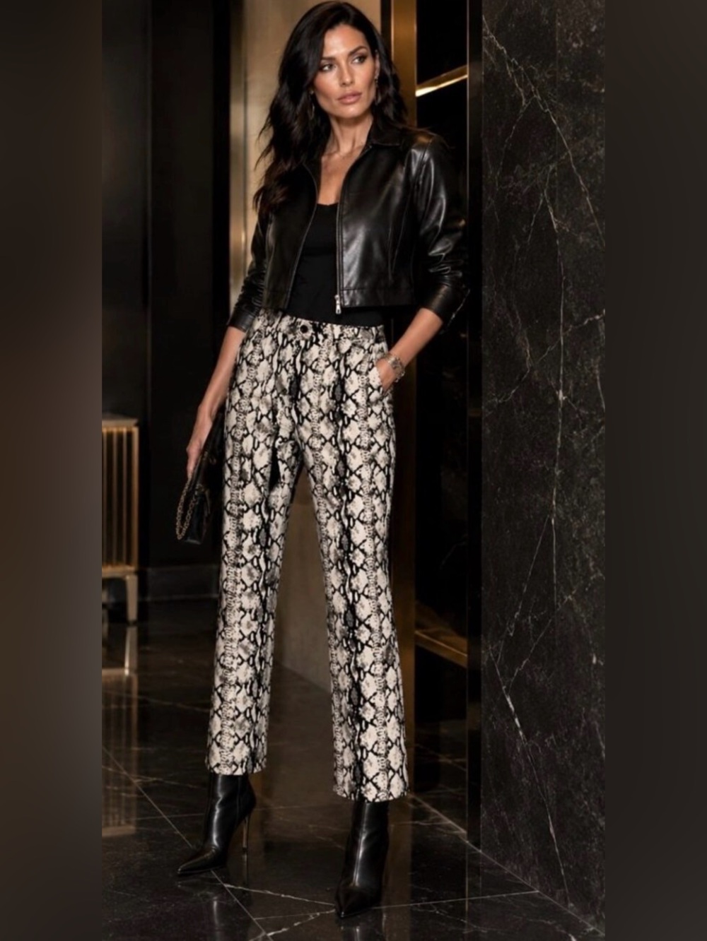 NWT FRAME DENIM Le Crop Mid-rise Boot Cut Python Jean White\Black 27 MSRP $258